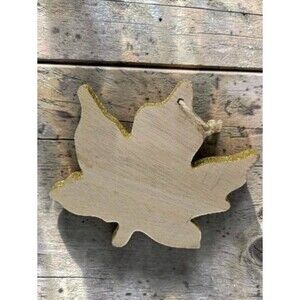Wooden Maple Leaf Ornament Gold Glitter Edge Fall Hanging Decor